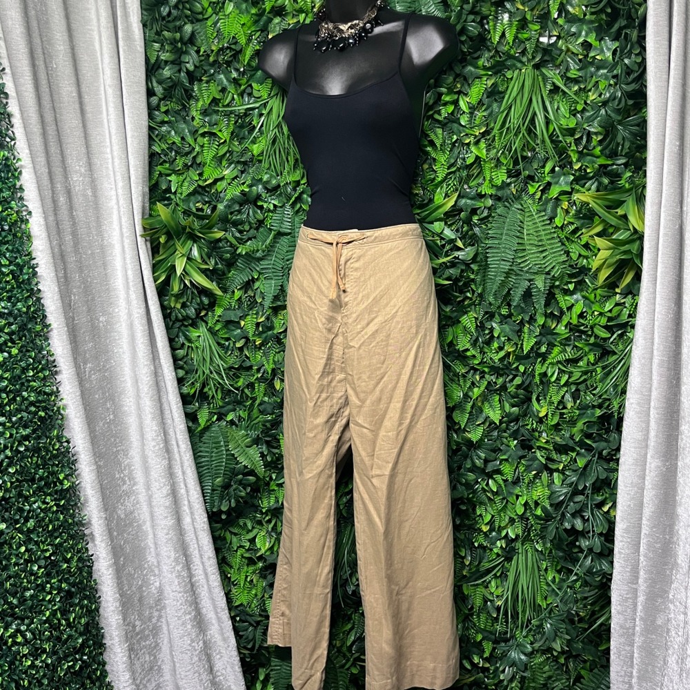 HAVANA Pants Medium Tan Linen Wide Leg Drawstring Waist‎ Relaxed 3432